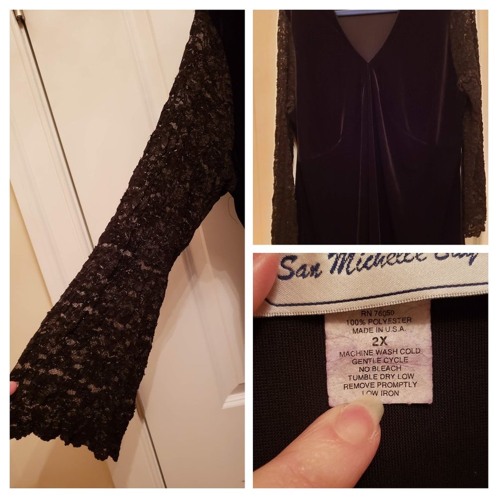 Lace & velour long sleeve blouse plus size